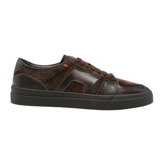 Santoni Schoenen, Heren, Bruin, 40 1/2 EU, Su&egrave;de, Su&egrave;de Sneakers met Panelen