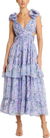 Mac Duggal Cut-Out Floral Midi Dress