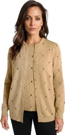 Jessica London Fine Gauge Button Front Cardigan in New Khaki Diamond at Nordstrom, Size 12