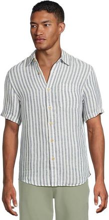 Faherty Short Sleeve Palma Linen Shirt Mens Clothing Horizon Ivory Stripe : SM