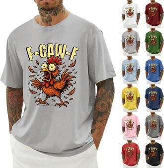 Generic F-CAW-F Shirts Mens Funny Scream Chicken Humor T-Shirt Mens Short Sleeve Crew Neck Halloween Tops Casual Loose F-CAW-F Tshirt Plus Size( 01-06, XXL)