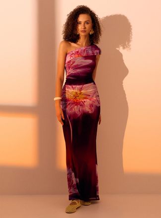 Twik Womens Purple flower off-the-shoulder maxi dress