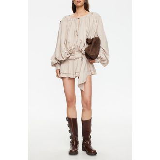 Lioness Elements Pleated Long Sleeve Minidress in Beige at Nordstrom, Size X-Large