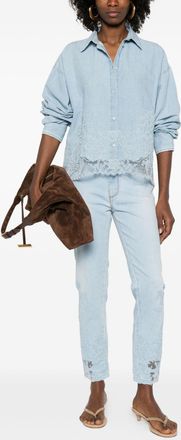 Ermanno Scervino Womens Embroidered Denim Jeans - Light Blue Cotton - Size EU 36 (Womens)