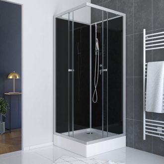 Aurlane Cabina De Ducha Cuadrada 195x80x80 - Puerta Corredera En Vidrio Templado 5mm + Plato De Ducha Blanco