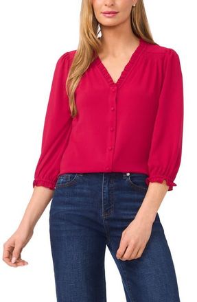 CeCe by Cynthia Steffe Ruffle V-Neck Blouse in Rose Cerise at Nordstrom, Size X-Large