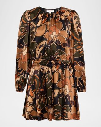 Ramy Brook Gloria Printed Silk Long-Sleeve Mini Dress
