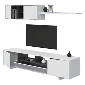 Dmora Dmora Mueble Tv Para Sal&oacute;n De Tres Puertas, Con M&oacute;dulo Colgante Y Balda, Color Blanco Brillo, Medidas Mueble Tv 200 X 46 X 41 Cm Medidas M&oacute;dulo Colgan