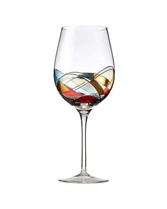 Alice Pazkus Stemmed Wine Glass With Colored Mosaic Design