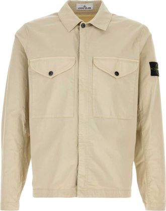Stone Island stretch-twill shirt jacket - men - Supima Cotton/Elastane - L - Neutrals