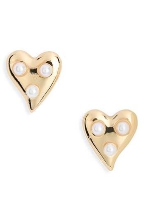 Nordstrom Rack Faux Pearl Heart Stud Earrings in White- Gold at Nordstrom Rack