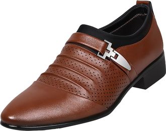 Generic Business Dress Shoes for Men Classic Without Lacing Slip On Loafers Pointed Toe Leather Shoe Block Heel Non Slip Causal Low Top Footwear for Casual Bu