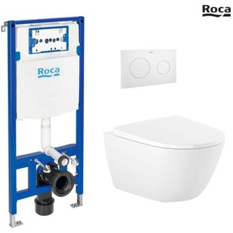 Roca Roca - Bastidor Duplo Cisterna Empotrada Y Pulsador Pl10 Blanco Mate Con Inodoro Suspendido Ona