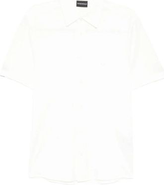 Emporio Armani Shirt met logodetail met korte mouwen - Heren - Korte mouwen Overhemden - Wit - 2XL - Katoen - Overhemden