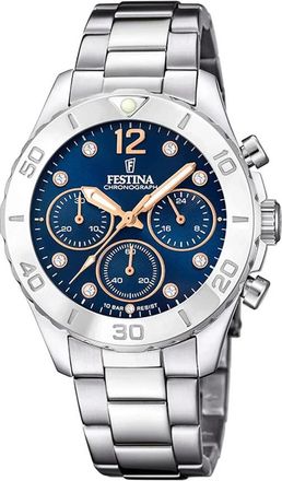 Festina Blauw Stalen Kwarts Dameshorloge - Dames - Horloges - Grijs - ONE Size - Accessoires