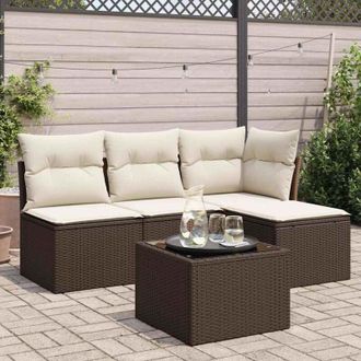 vidaXL Set Comedor De Jard&iacute;n 5 Piezas Y Cojines Rat&aacute;n Sint&eacute;tico Marr&oacute;n Vidaxl
