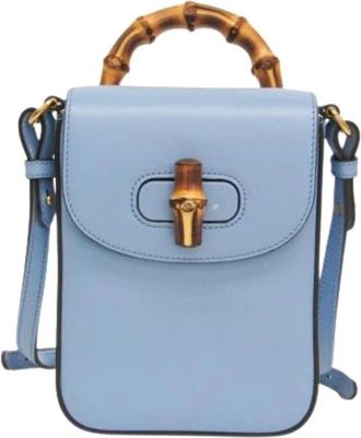 Gucci Pre-owned Bamboo 702106 - Dames - Vintage Schoudertas - Blauw - ONE Size - Leer - Vintage
