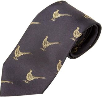 Bisley Pheasants Navy Silk Tie - Shooting and hunting