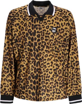 Obey Poloshirt met dierenprint en lange mouwen - Bruin