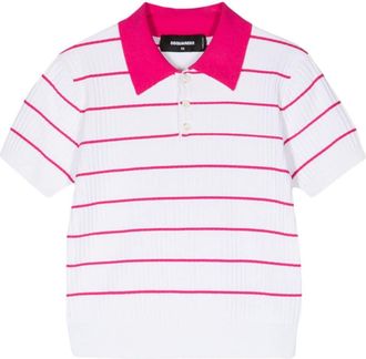 Dsquared2 striped cropped polo top - women - Polyester/Viscose - M - White