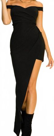 HYFVE Off Shoulder Asymmetrical Hem Maxi Dress In Black
