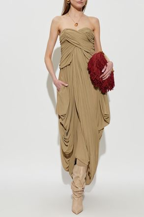 Balmain Draped Off-shoulder Dress, Womens, Beige