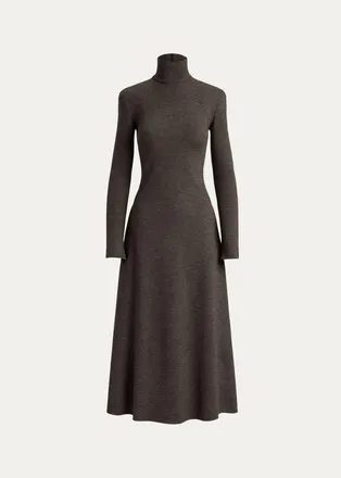 Ralph Lauren Collection Emmerson Turtleneck Tick-Weave Jersey Midi Day Dress