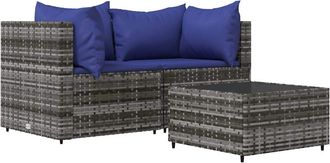 vidaXL Set De Muebles De Jard&iacute;n 3 Pzas Y Cojines Rat&aacute;n Sint&eacute;tico Gris Vidaxl