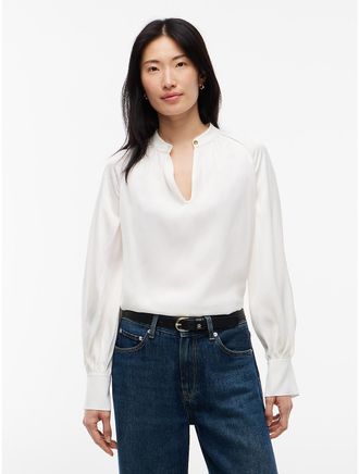 Tommy Hilfiger Womens Regular Fit Collarless Blouse - Ivory Silk - 4