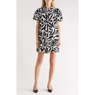 Halogen Puff Sleeve Cotton Shirtdress in Rich Black at Nordstrom Rack, Size Xx-Small