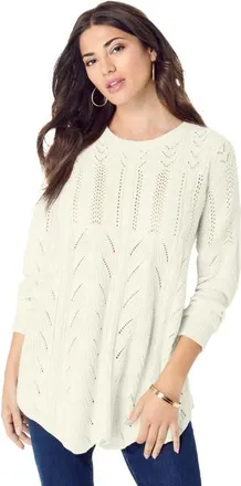 Roaman's Scallop Hem Pointelle Sweater in Ivory at Nordstrom, Size 32