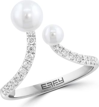 Effy Sterling Silver Diamond & Freshwater Pearl Open Band Ring in White at Nordstrom Rack, Size 7