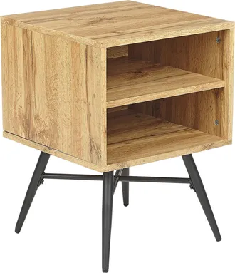Beliani Mesa De Noche Madera Clara Negro 40 X 40 Cm Mdf 2 Estantes Dormitorio Lubock
