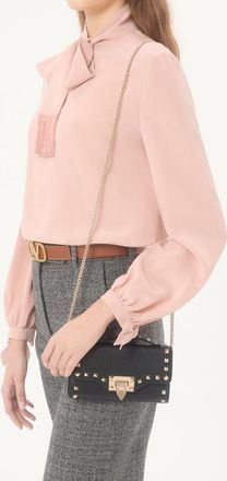 Valentino Garavani Portafoglio Con Catena Rockstud In Vitello Granato Donna NERO UNI