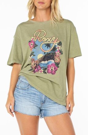 Roxy Surfin Oversize Graphic T-Shirt in Sage at Nordstrom, Size Xx-Large