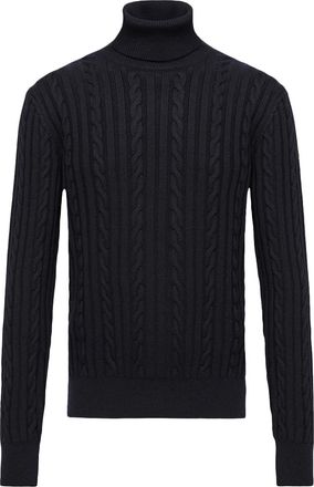 Moncler Moncler Leather Logo Wool Sweater, Men, Blue, Size: 3xl