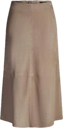 Windsor Lamsleer Su&egrave;de Midi Rok - Dames - Midirokken - Beige - M - Leer - Rokken