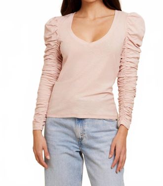 Nation Ltd Renee Shirred Sleeve V-Neck Top In Recital