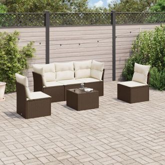 vidaXL Vidaxl - Set Sof&aacute;s De Jard&iacute;n 6 Piezas Y Cojines Rat&aacute;n Sint&eacute;tico Marr&oacute;n