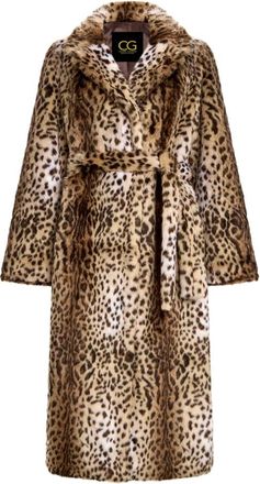 Cesare Gaspari Maxi Abrigo de Piel Sint&eacute;tica - Leopardo - Coats - Mujer - Marr&oacute;n - XS