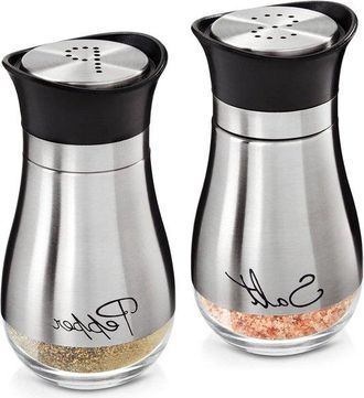 OEM Juego De Salero Y Pimentero - Vidrio Y Acero Inoxidable - Inscripci&oacute;n Sal Y Pimienta - 118 Ml Cada Uno