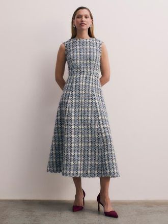 The Fold Tureen Tweed Midi Dress in Navy at Nordstrom, Size 10