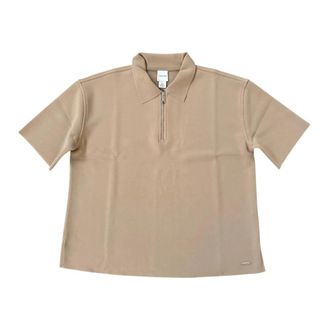 Calvin Klein Polo Shirts, female, Beige, Size: XS Tailored Knit Collar Zip Top