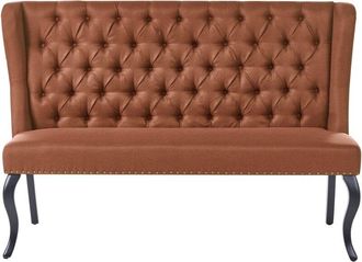 Beliani Kitchen Sofa Golden Brown Polyester Fabric Easy-to-Clean Upholstery 2-Seater Wingback Tufted Black Cabriole Legs TORSBY