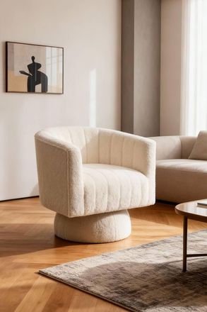 Living and Home White Sherpa Upholstered Swivel Accent Armchair