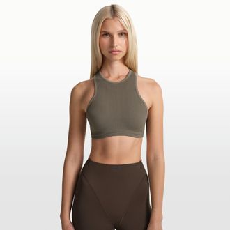 Nike Womens SKIMS Ribbed Seamless Racerneck Bra in Brown | BABRA9714W-DOD