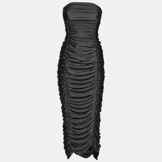 Norma Kamali Grey Stretch Knit Ruched Strapless Midi Dress