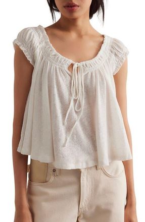 Free People Dahlia Tie Front Linen & Cotton T-Shirt in Optic White at Nordstrom, Size X-Large