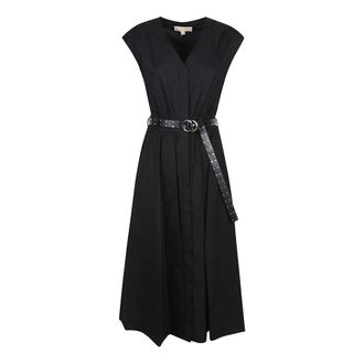 Michael Kors Popeline Midi Jurk - Dames - Casual kleedjes - Zwart - L - Kleedjes