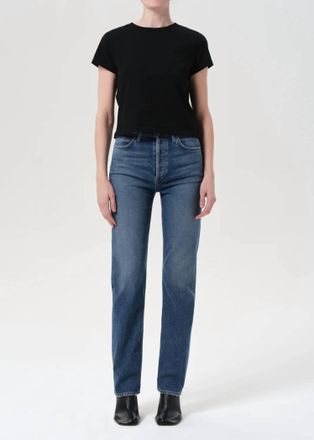 A Gold E 90S Pinch Waist High Rise Straight Long Jeans In Overcast